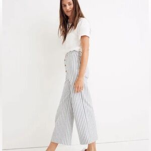 Madewell Emmett Wide Leg Cropped Pants In Stripe Button Front Edition